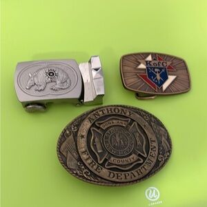 Men's Vintage/Collectible 3 Belt Buckle Set Silver Tone and Bronze